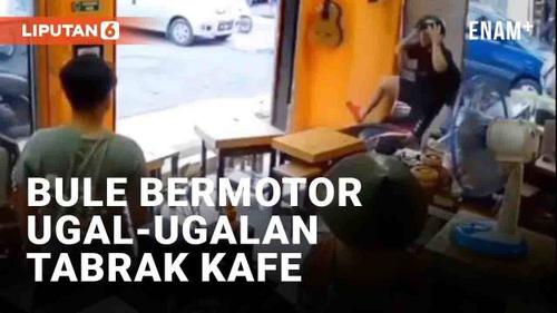 VIDEO: Viral Bule Bermotor Ugal-Ugalan Tabrak Kafe