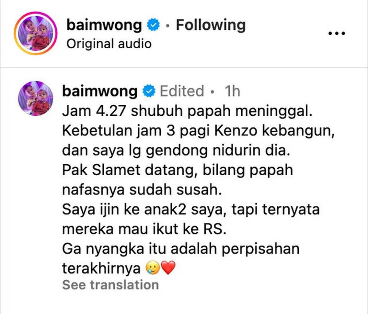 Kronologi Ayah Baim Wong Meninggal Dunia Subuh, 2 Cucu Salim dan Lambaikan Tangan Kali Terakhir