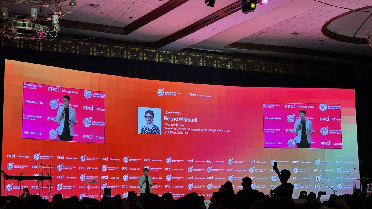 Retno Marsudi di Indonesia Net-Zero Summit 2026 Sabtu (1/8/2026) (Dok: Liputan6/Nasywa Fakhirah)