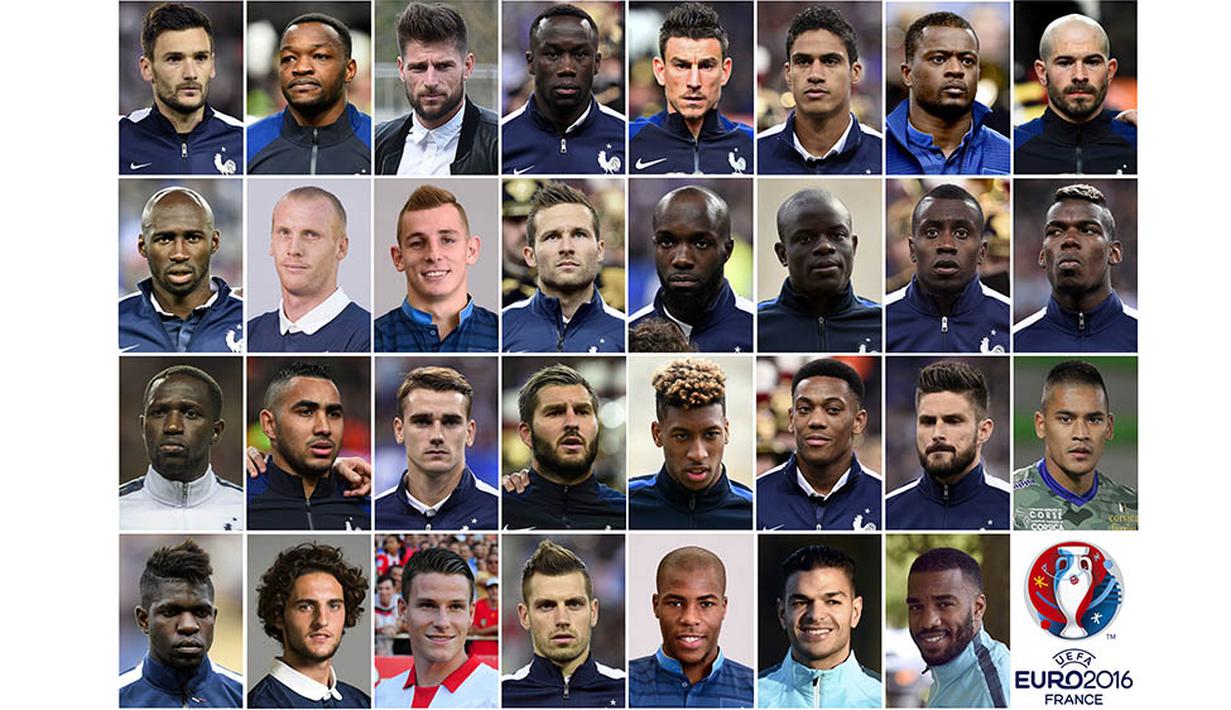 Pelatih Prancis, Didier Deschamps, mengumumkan skuatnya menghadapi Euro 2016. Absennya Karim Benzema, membuat lini depan juara dunia 1998 itu bertumpu pada Antoine Griezmann, selain itu Paul Pogba diprediksi akan menjadi faktor penentu. (AFP)