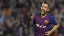 Jordi Alba - Alba mejalani pendidikan Akademi Barcelona pada tahun 1998-2005 dan memulai karier seniornya di klub Cornella dan Valencia. Pemain berusia 31 tahun ini memutuskan kembali ke Barcelona pada 2012 hingga saat ini. (AFP/Lluis Gene)