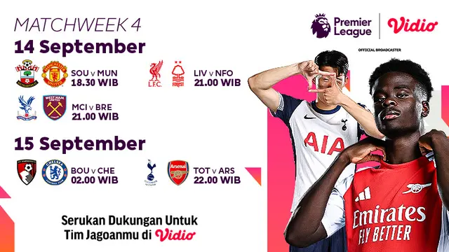 Liga Inggris 2024/25 Matchweek 4 di Vidio