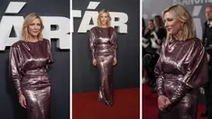 Foto kolase Cate Blanchett saat menghadiri pemutaran perdana film 'Tar' di London, Rabu, 11 Januari 2023. Cate tampil glamor di acara film terbarunya itu. (Photo by Scott Garfitt/Invision/AP)