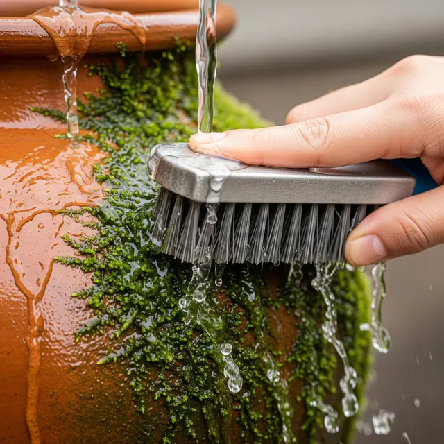 Membersihkan Lumut di Pot Tanah Liat (Image by Gemini AI)