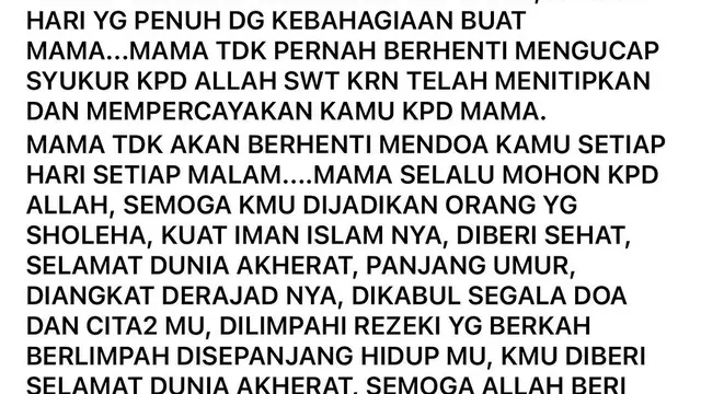 Tangkap layar status teks almarhum Emilia Contessa mendoakan Denada. (Foto: Dok. Instagram @emiliacontessa57)