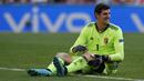 Thibaut Courtois. Kiper utama Belgia milik Real Madrid berusia 29 tahun ini telah tampil 2 kali dengan kebobolan 1 gol. Harganya sama persis dengan Gianluigi Donnarumma, yaitu 60 juta euro. (Foto: AP/Pool/Martin Meissner)