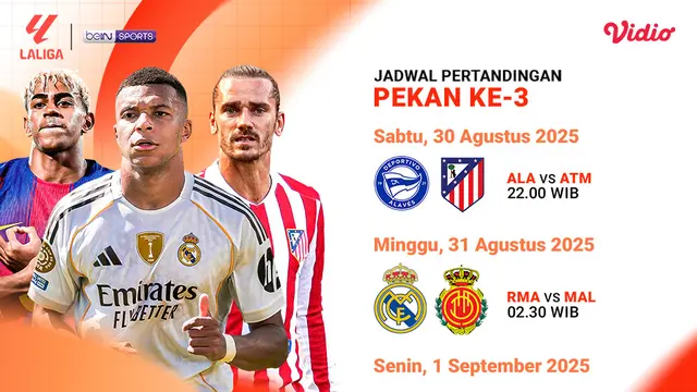 Jadwal pekan ketiga LaLiga eksklusif di Vidio. (dok. Vidio.com)
