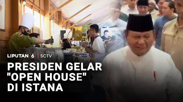 Presiden Prabowo Subianto menggelar Open House Lebaran di halaman Istana Merdeka, Jakarta. Ribuan warga berebut untuk bisa bertemu dengan Presiden.