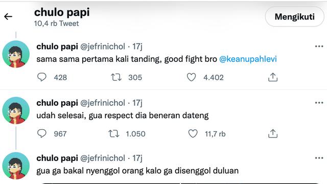 Unggahan Jefri Nichol. (Foto: Dok. Twitter @jefrinichol)