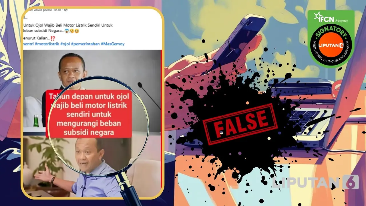 Tangkapan layar klaim pernyataan Menteri ESDM Bahlil ojol wajib beli motor listrik sendiri untuk kurangi beban subsidi