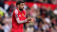 Ekspresi Bruno Fernandes di laga Manchester United vs Nottingham Forest, Minggu (17/5/2026) (AP Photo/Dave Thompson)
