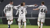 Cristiano Ronaldo berhasil mencetak dua gol kemenangan Juventus atas Cagliari pada laga pekan kedelapan Serie A di Allianz Stadium, Minggu (22/11/2020) dini hari WIB. (Marco Alpozzi/LaPresse via AP)