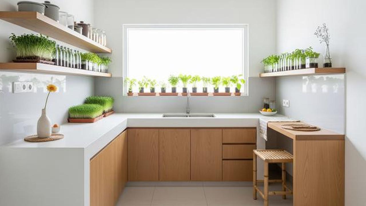 8 Model Dapur Minimalis Bentuk L dengan Tanaman Sayur di Botol, Estetik dan Fungsional