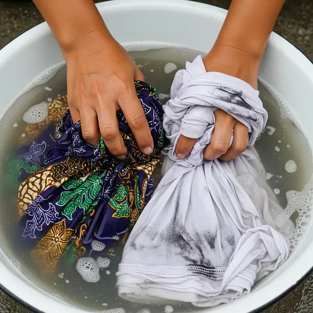 Mencuci Sarung dan Mukena yang Menghitam (Gemini AI)