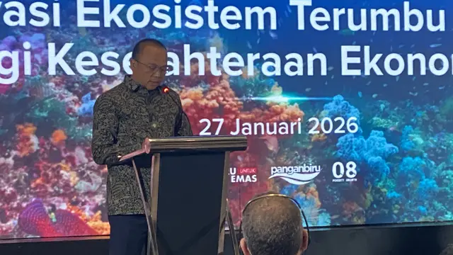 Direktur Jenderal Pengelolaan Kelautan KKP, Koswara saat peluncuran Program TFCCA, di Jakarta Pusat, Selasa (27/1/2026). (Foto: Liputan6.com/Immanuel Christian)