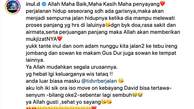 Cuitan Inul Daratista soal David Ozora. (Foto: Dok. Instagram @inul.d)