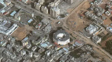Citra satelit yang disediakan oleh Maxar Technologies menunjukkan Rumah Sakit Indonesia di Jabaliya, Jalur Gaza, 26 November 2023. Gencatan senjata antara Israel dan Hamas dimulai sejak Jumat, 24 November 2023. (Satellite image &copy;2023 Maxar Technologies via AP)