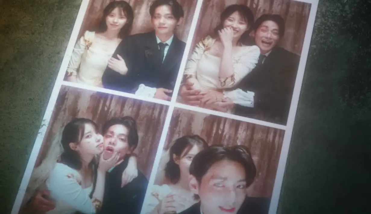 Adegan photobooth sebagai salah satu favorit penggemar. Dalam video musik tersebut, keduanya berpose untuk serangkaian foto menggemaskan dengan mengenakan pakaian pernikahan. (Foto: Youtube/ 이지금 [IU Official]