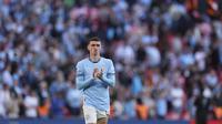 Rupa kecewa pemain Manchester City, Phil Foden setelah timnya kalah dari Crystal Palace dalam laga final Piala FA 2024/2025 yang berlangsung di Stadion Wembley, London, Inggris, Sabtu (17/05/2025) waktu setempat. (AP Photo/Ian Walton)