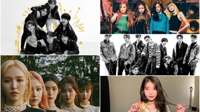 Ilustrasi K-Pop (SM / Big Hit/ YG via Soompi, Instagram/ dlwlrma)