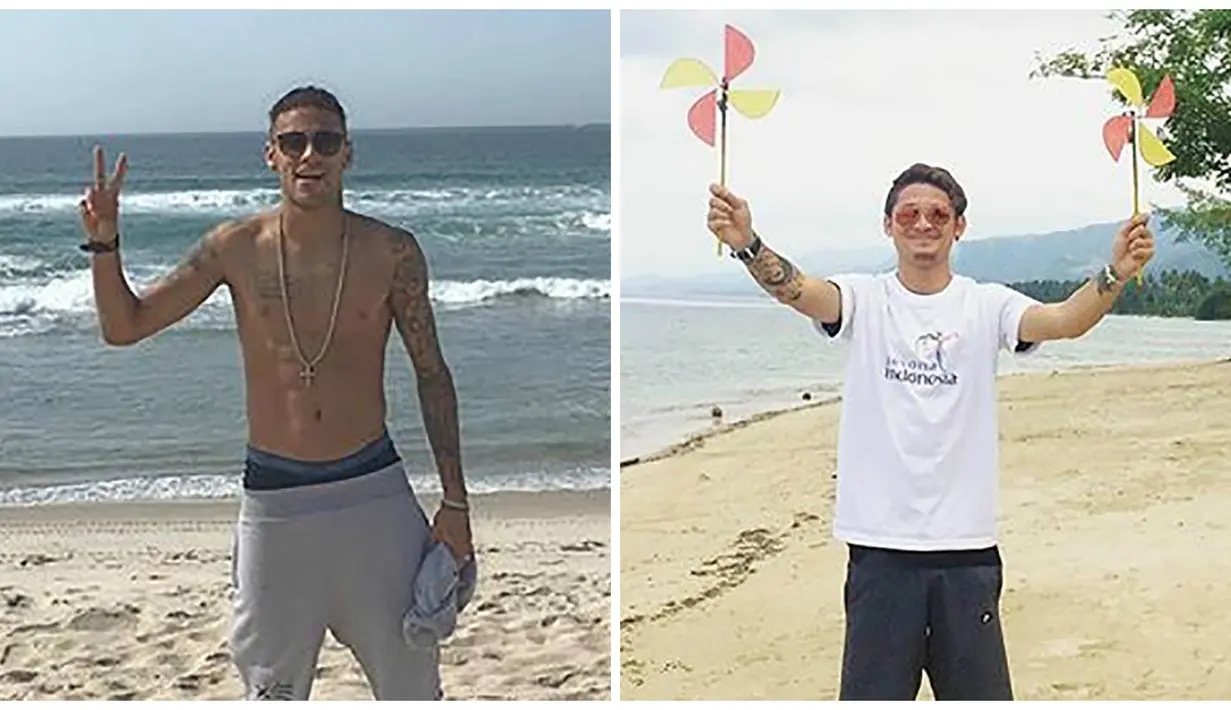 Penyerang Barcelona asal Brasil, Neymar, memiliki kemiripam dengan striker asal Indonesia yang kini lebih sering berperan sebagai bintang layar kaca, Syamsir Alam. (Instagram) 