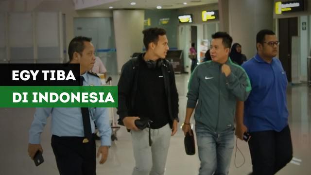 Egy Maulana Vikri tiba di Bandara Juanda, Sidoarjo pada Selasa malam (10/7/2018).
