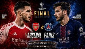 Cover prediksi Liga Champions - Arsenal vs Paris Saint-Germain. (Bola.com/AI-Generated image)