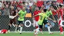 Pada menit ke-90, Jackson Irvine mencetak gol keduanya di gawang Indonesia sekaligus menutup pesta gol Australia ke gawang Indonesia. Skor 5-1 untuk Australia bertahan hingga peluit akhir dibunyikan. (DAVID GRAY/AFP)