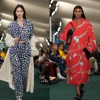 Burberry menampilkan koleksi SS24 di dalam tenda tartan hijau raksasa di Highbury Fields. [Dok/Burberry]