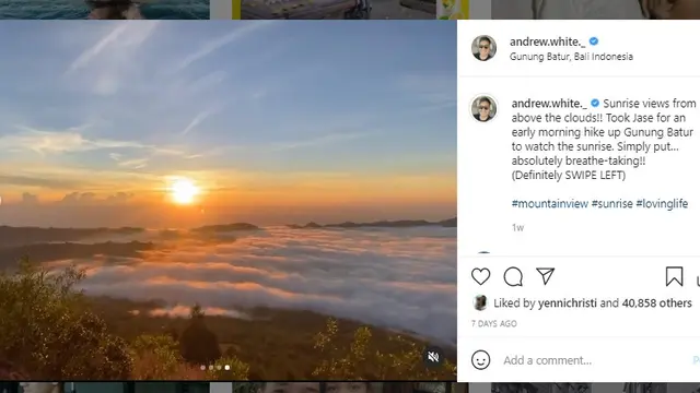 7 Momen Nana Mirdad dan Andrew White Liburan di Gunung Batur, Mendaki Bareng Anak