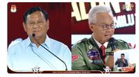 Calon presiden nomor urut 3 Ganjar Pranowo dan capres nomor urut 2 Prabowo Subianto saat debat capres ketiga yang digelar KPU pada Minggu (7/1/2024) di Istora, Senayan, Jakarta. (Tangkapan Layar YouTube KPU RI)