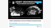 Army Indonesia untuk korban Kanjuruhan. (Tangkapan layar kitabisa.com)