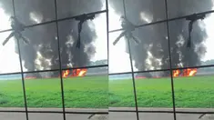 Pesawat tempur F-16 milik TNI AU gagal take off di Lanud Halim Perdanakusuma Jakarta, Kamis (16/4/2015). Insiden ini mengakibatkan pesawat dengan nomor ekor TS-1643 tersebut terbakar. (twitter.com/eldayato)