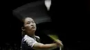 Tunggal Putri Indonesia, Ruselli Hartawan, saat melawan wakil Kanada, Michelle Li, pada laga Indonesia Masters 2020 di Istora, Jakarta, Rabu (15/1/2020). Ruselli Hartawan kalah dengan skor 14-21 dan 15-21. (Bola.com/M Iqbal Ichsan)