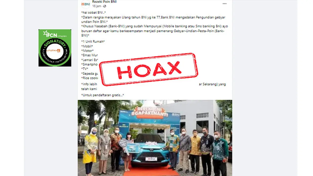 Tangkapan layar salah satu hoaks yang mencatut BNI