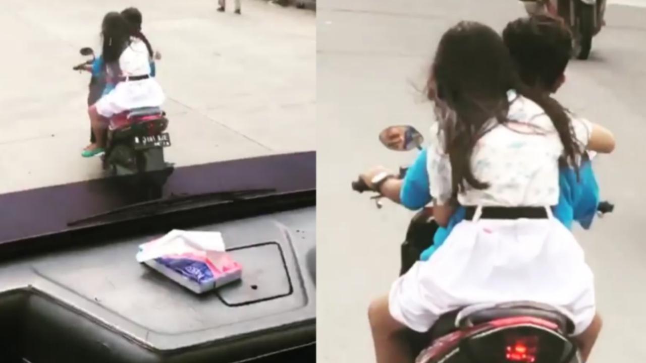 Layaknya Dilan dan Milea, Bocah Berboncengan Mesra di Jalan Raya