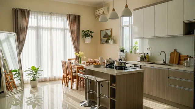 Desain Dapur dan Ruang Makan Menyatu di Rumah Tipe 45