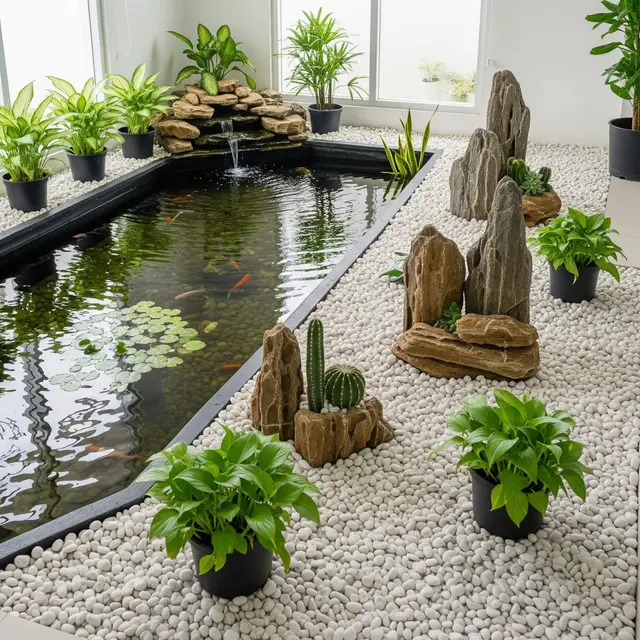 Inspirasi Kolam Ikan dalam Rumah dengan Konsep Taman Kering untuk Hunian Anda
