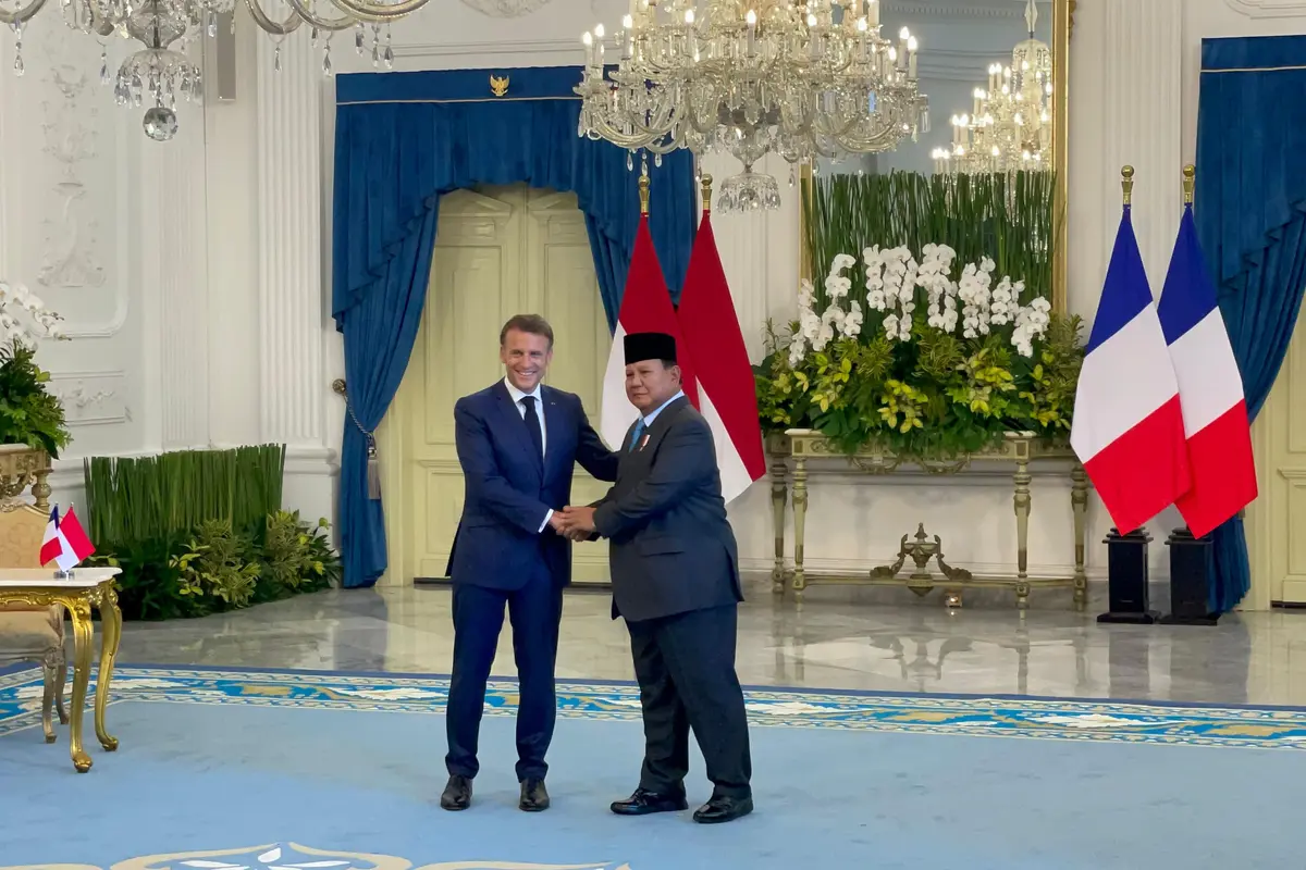 Presiden Prabowo Subianto menerima kunjungan kenegaraan Presiden Prancis, Emmanuel Macron di Istana Merdeka Jakarta, Rabu (28/5/2025).