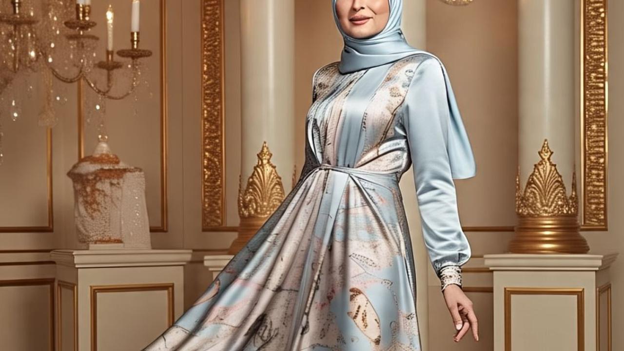 Model Gamis Silk Motif Kombinasi Polos