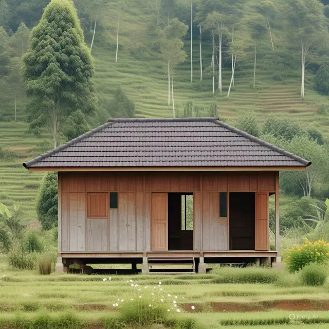 Inspirasi Rumah Sederhana di Desa dengan Dinding Kayu/via ChatGPT