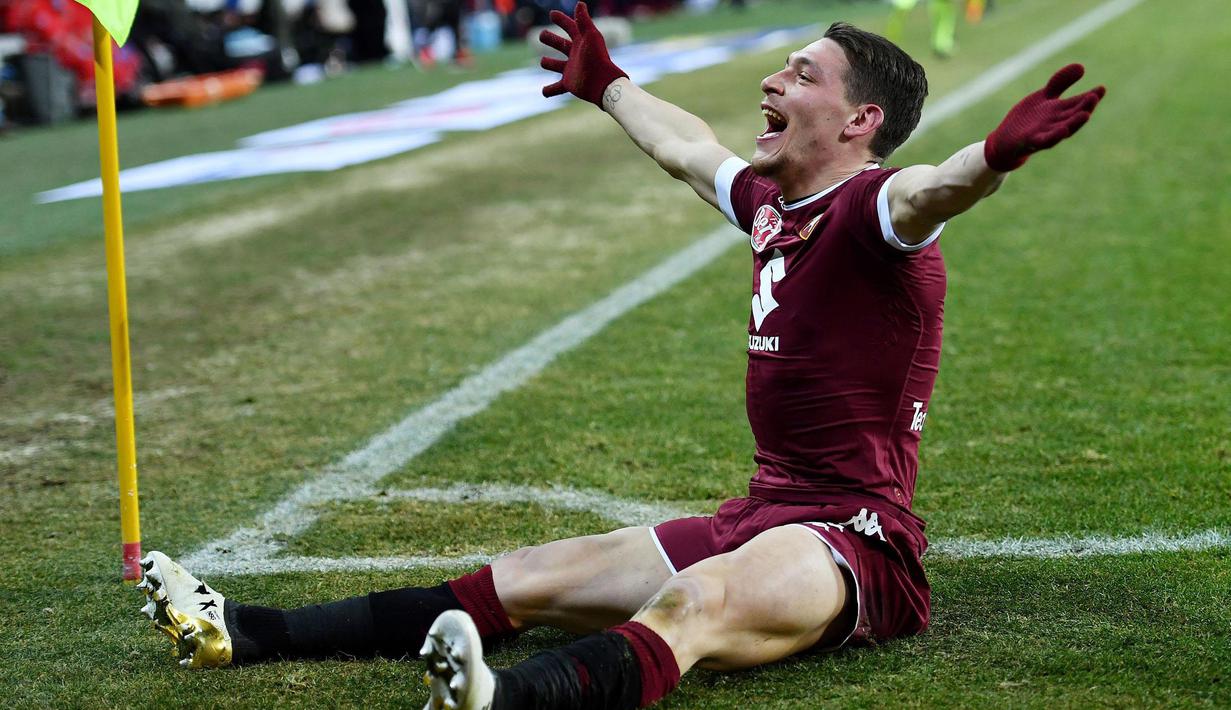 Pemain Torino, Andrea Belotti  terbilang cukup subur untuk menebol gawang lawan hingga pekan ke-22, dia telah mengoleksi 14 gol, dengan torehan ini Adrea bisa menjadi pesaing berat untuk perebutan topskor Serie A. (EPA/Alessandro Di Marco)