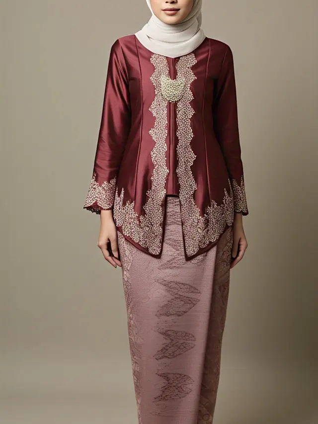 Model Kebaya Hijab Burgundy yang Elegan dan Kekinian