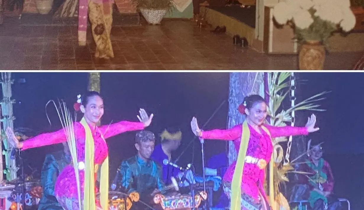 Wajah Ariel Tatum dan Happy Salma dipulas dengan gaya makeup khas penari yang lebih bold di bagian mata. Sedangkan rambutnya disanggul khas dengan headpiece kembang yang cantik [@happysalma]