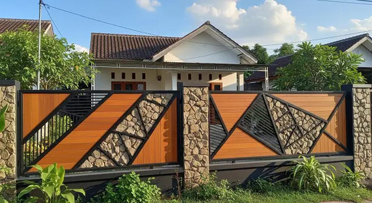 8 Desain Pagar Besi Kombinasi Kayu dan Batu Alam, Bikin Hunian Tampak Modern
