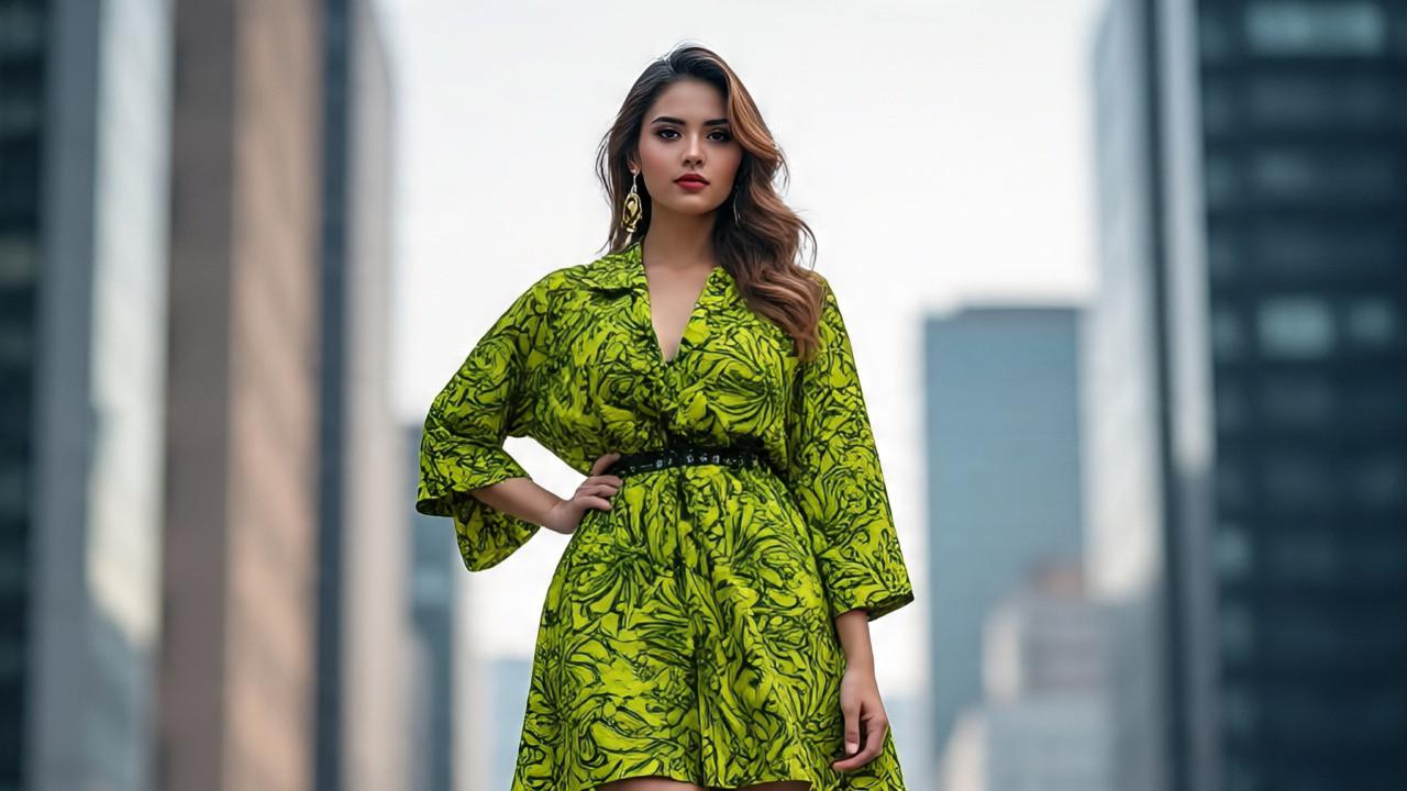 Ilustrasi Dress Batik Warna Hijau