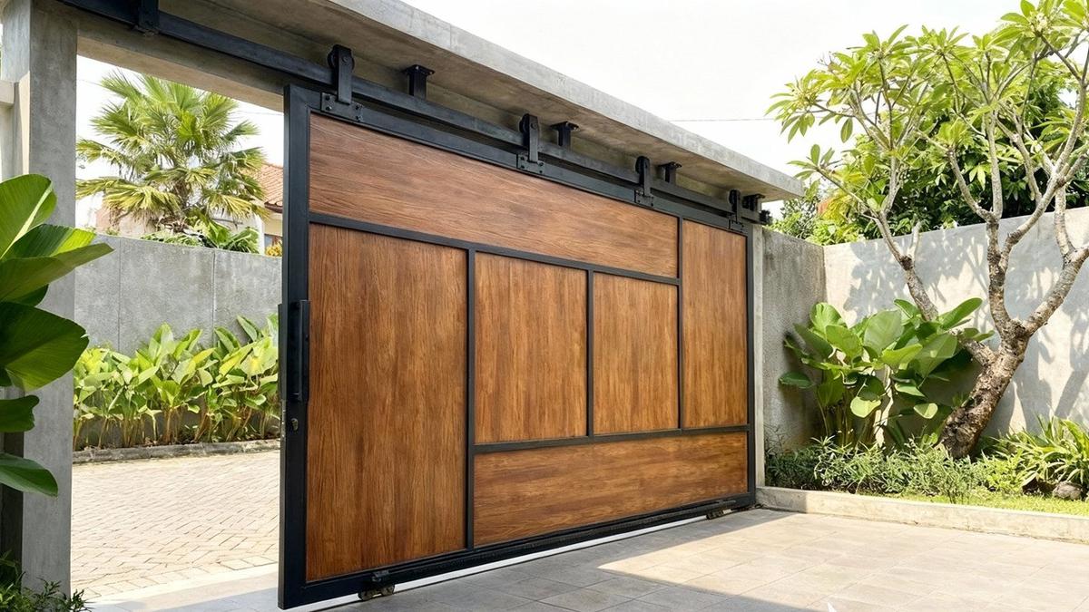 15 Model Pagar Besi Geser dengan Rel Atas, Minim Perawatan