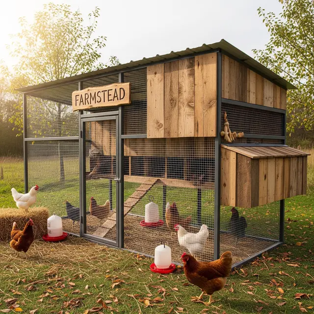 Model Kandang Ayam dari Rangka Besi Ringan dengan Nuansa Natural (Image by Gemini AI)