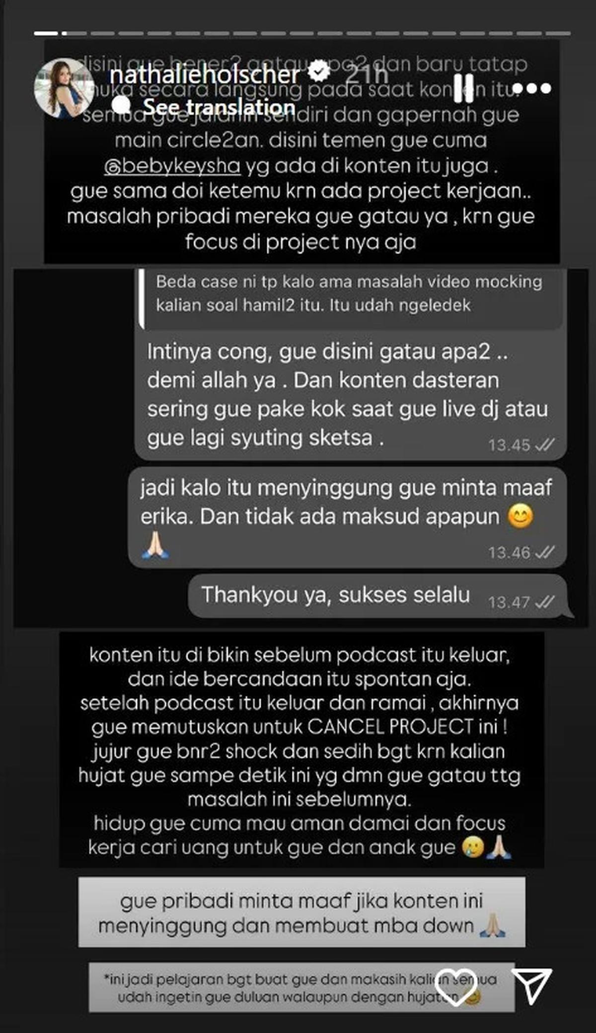 Nathalie Holscher Klarifikasi Usai Dituding Sindir Erika Carlina
