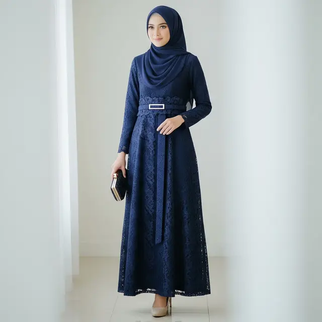 Gamis Brokat dengan Aksen Belt